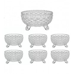 Jogo 7 Peças Para Sobremesa Saladeira 16cm Taça 9.5cm Escama em Vidro